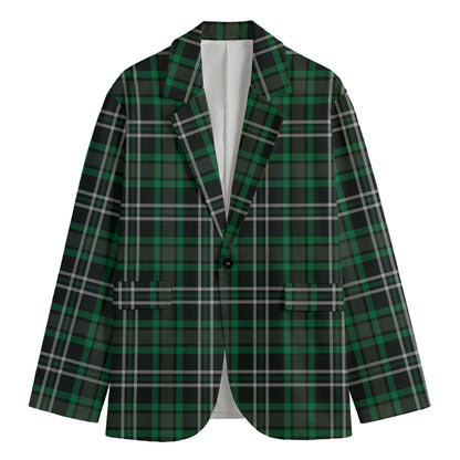 Green Black And White Tartan Print Men's Blazer