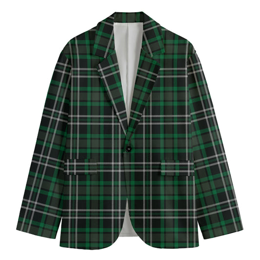 Green Black And White Tartan Print Men's Blazer