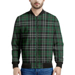 Green Black And White Tartan Print Men's Bomber Jacket