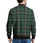 Green Black And White Tartan Print Men's Bomber Jacket