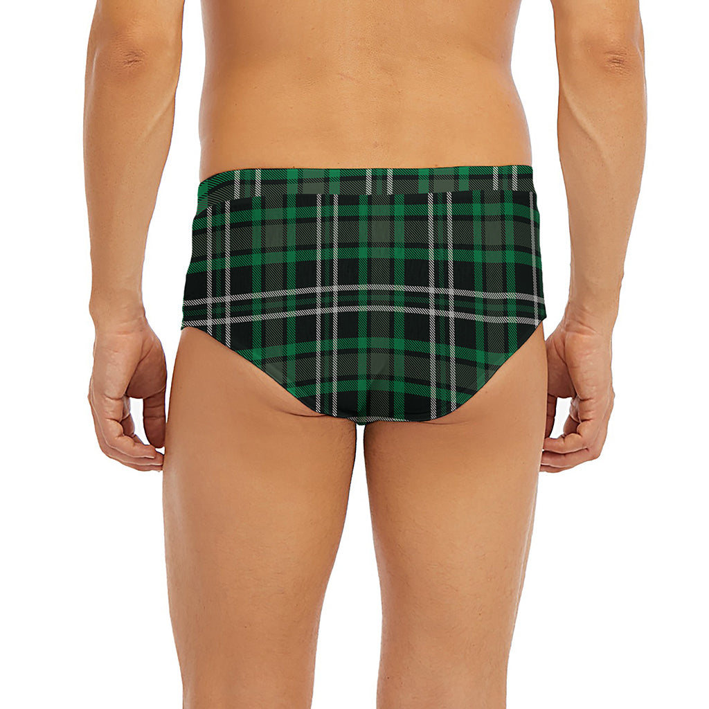 Green Black And White Tartan Print Men's Briefs