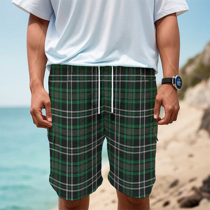 Green Black And White Tartan Print Men's Cargo Shorts