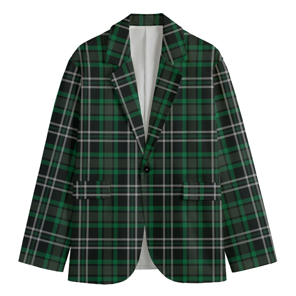 Green Black And White Tartan Print Men's Cotton Blazer