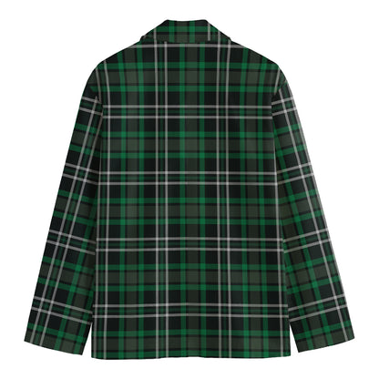Green Black And White Tartan Print Men's Cotton Blazer