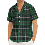 Green Black And White Tartan Print Men's Deep V-Neck Shirt