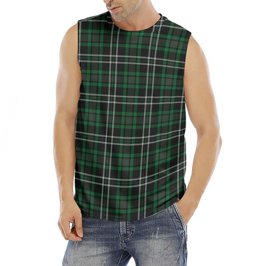 Green Black And White Tartan Print Men's Fitness Tank Top