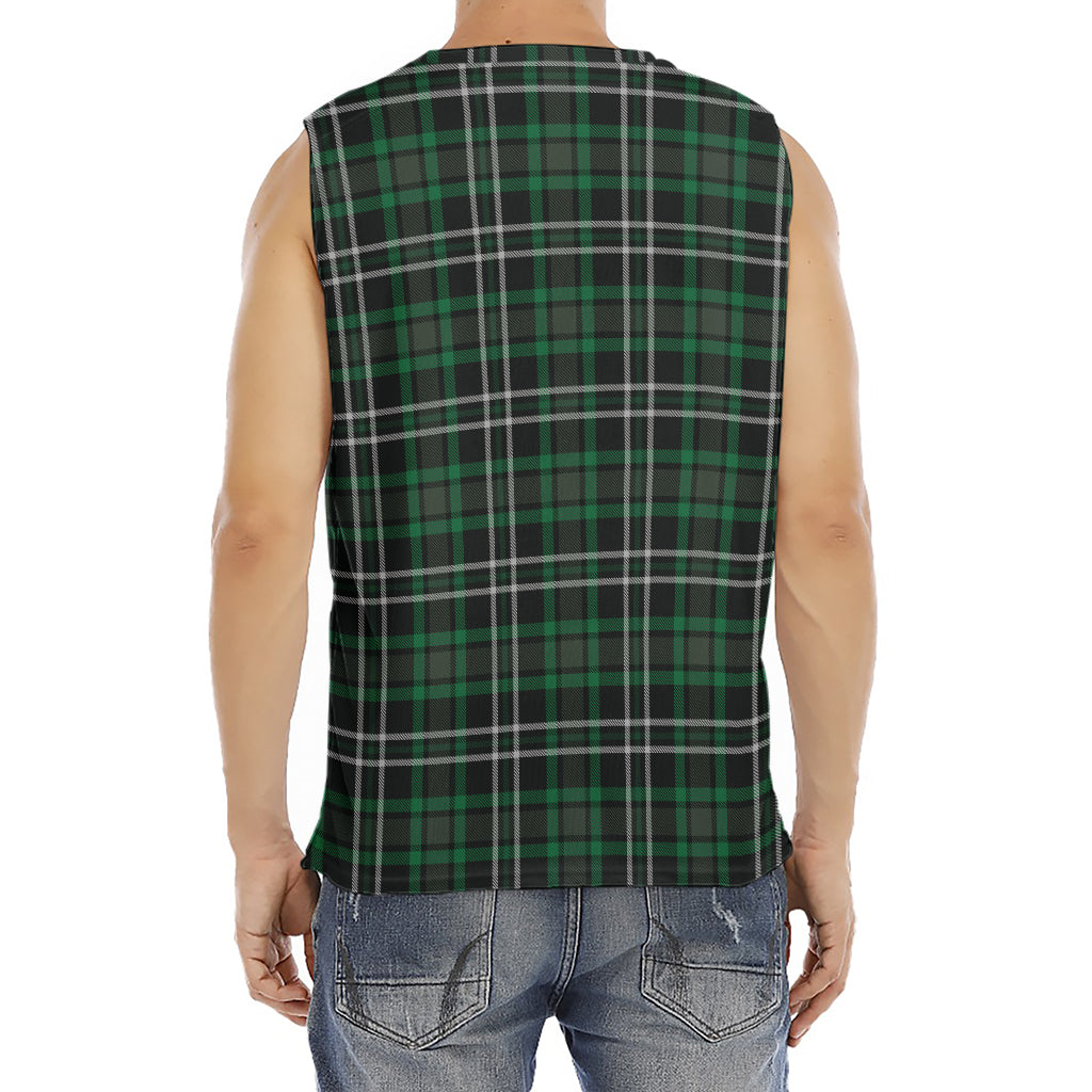 Green Black And White Tartan Print Men's Fitness Tank Top