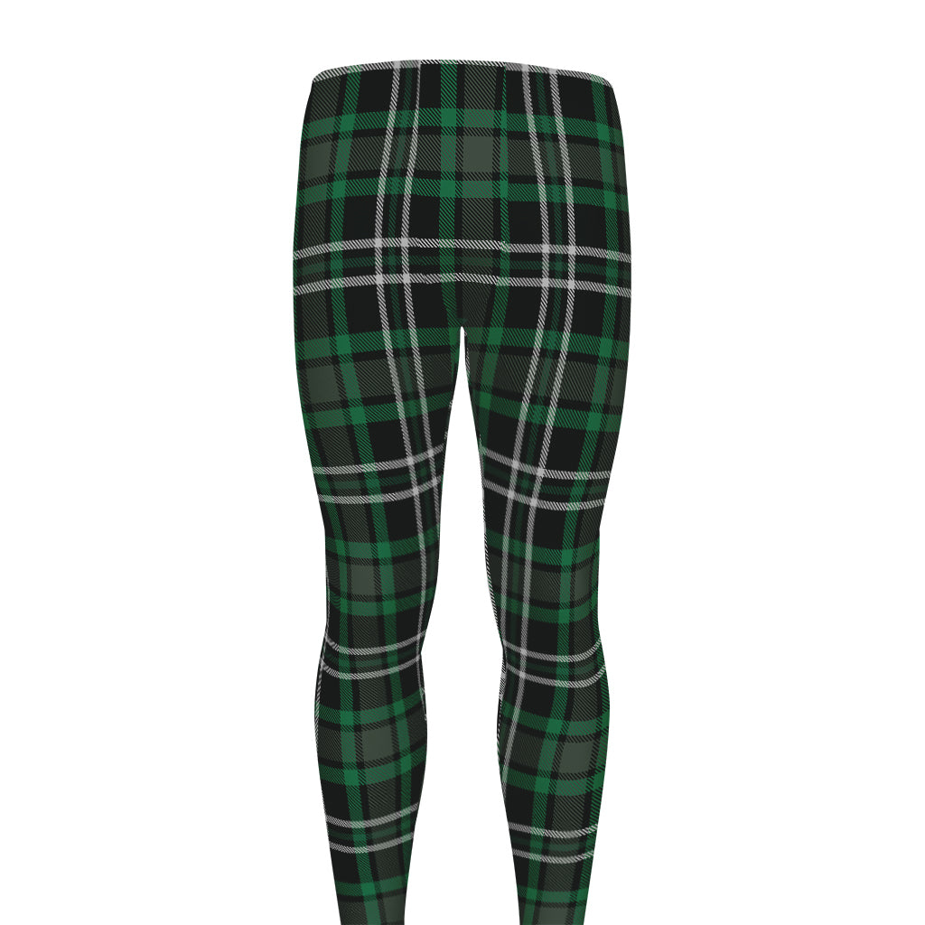 Green Black And White Tartan Print Men's leggings
