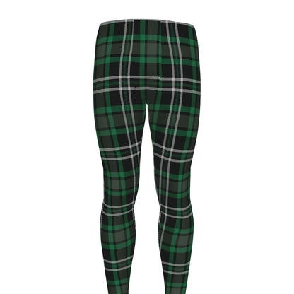 Green Black And White Tartan Print Men's leggings