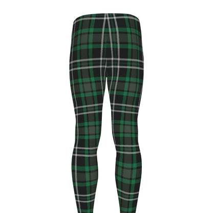 Green Black And White Tartan Print Men's leggings