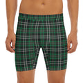 Green Black And White Tartan Print Men's Long Boxer Briefs