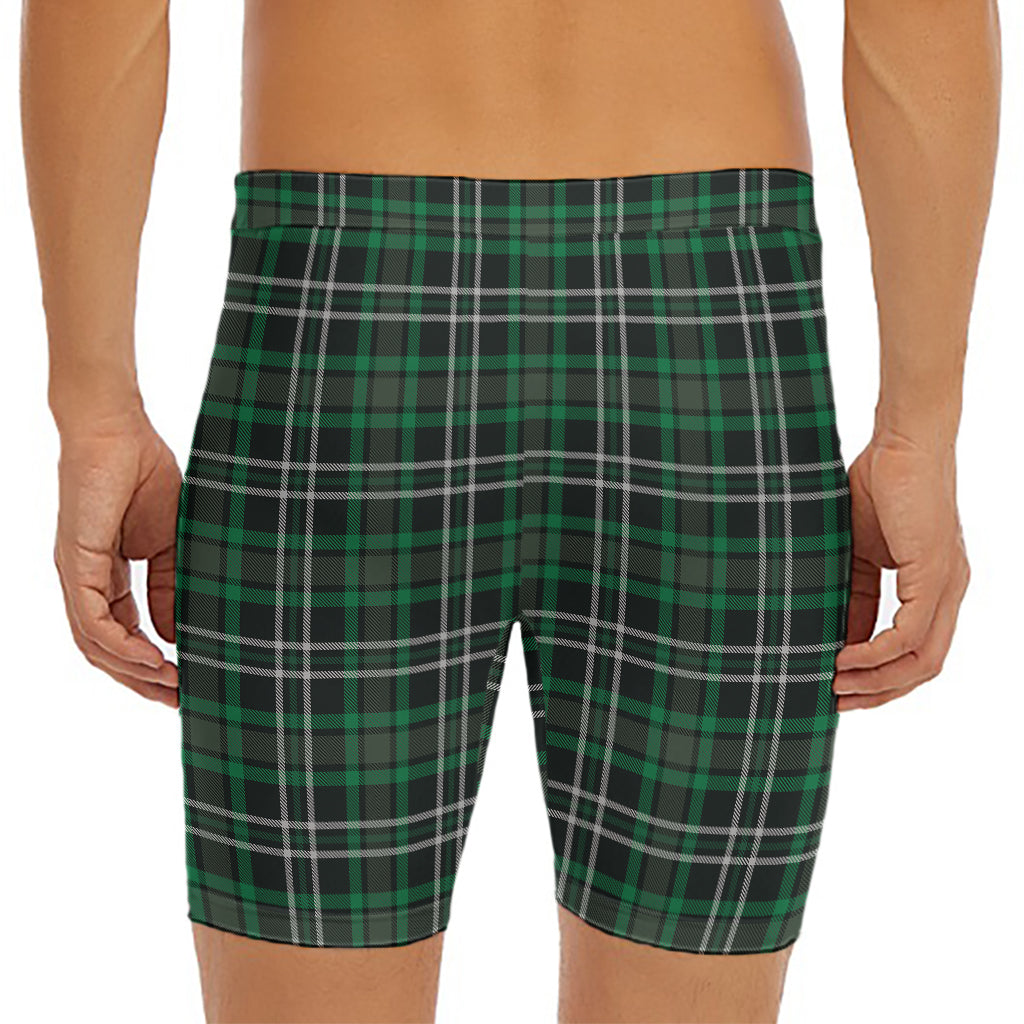 Green Black And White Tartan Print Men's Long Boxer Briefs