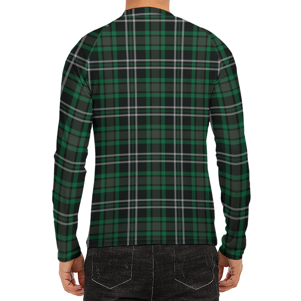 Green Black And White Tartan Print Men's Long Sleeve Rash Guard