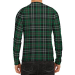 Green Black And White Tartan Print Men's Long Sleeve Rash Guard