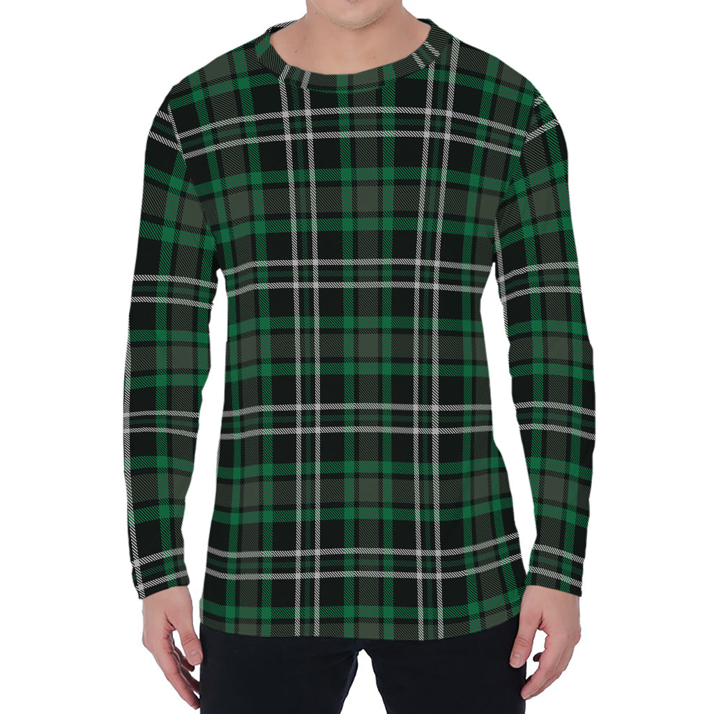 Green Black And White Tartan Print Men's Long Sleeve T-Shirt