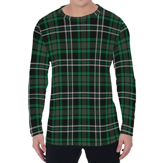 Green Black And White Tartan Print Men's Long Sleeve T-Shirt