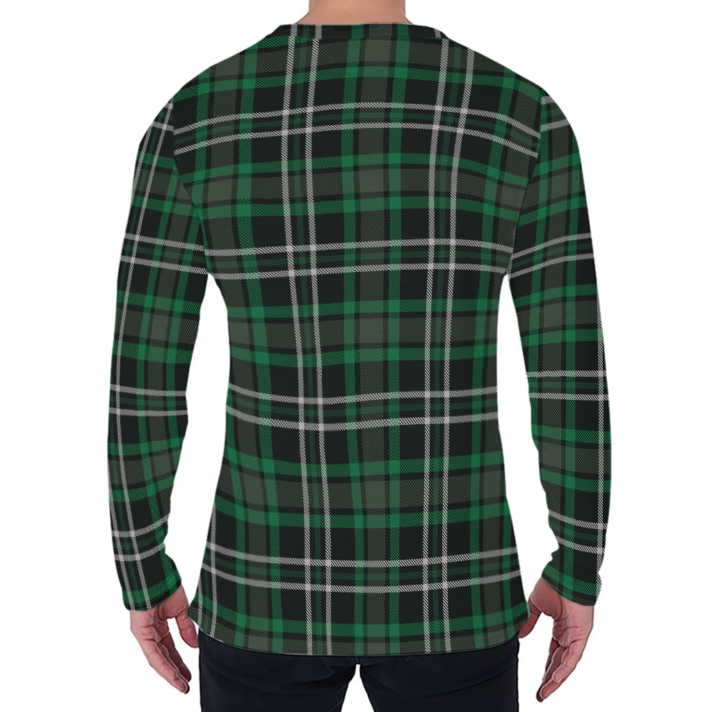 Green Black And White Tartan Print Men's Long Sleeve T-Shirt