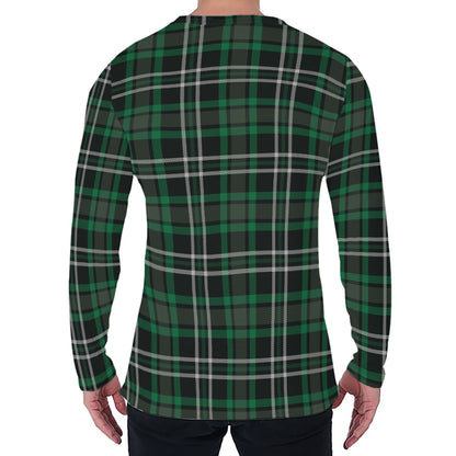 Green Black And White Tartan Print Men's Long Sleeve T-Shirt
