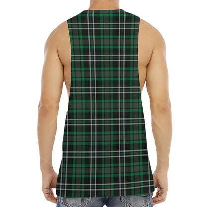 Green Black And White Tartan Print Men's Muscle Tank Top