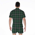Green Black And White Tartan Print Men's Rompers