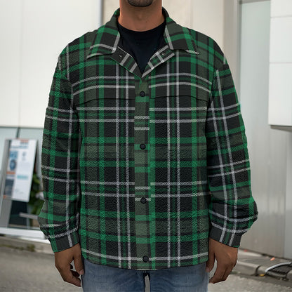 Green Black And White Tartan Print Men's Shirt Jacket