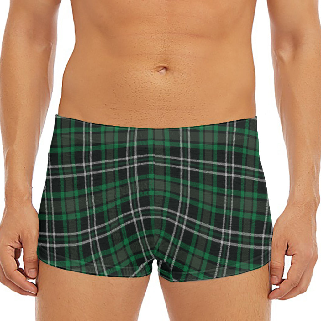 Green Black And White Tartan Print Men's Short Boxer Briefs