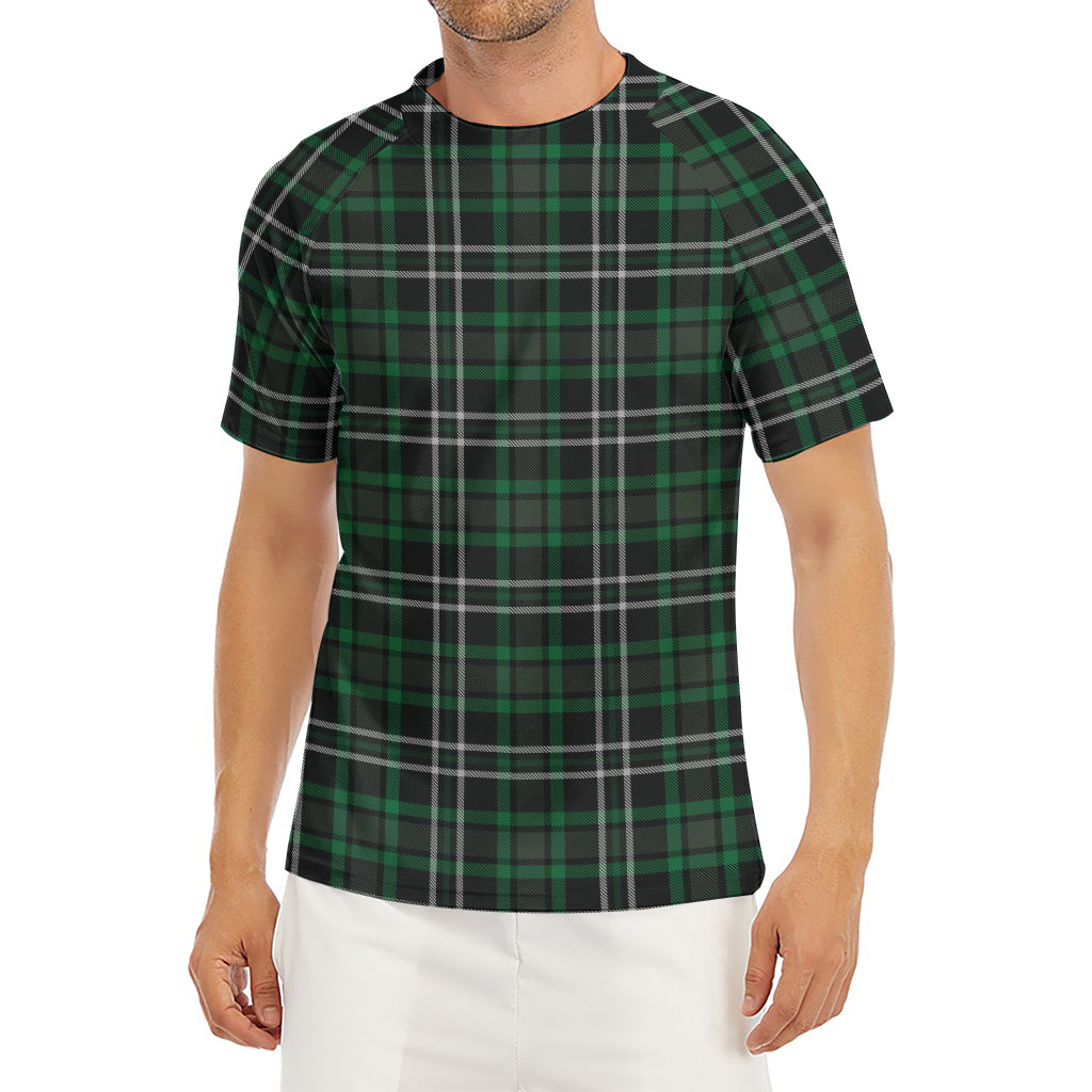 Green Black And White Tartan Print Men's Short Sleeve Rash Guard