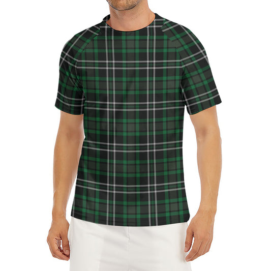 Green Black And White Tartan Print Men's Short Sleeve Rash Guard