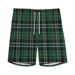 Green Black And White Tartan Print Men's Sports Shorts