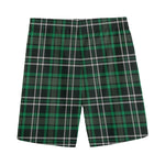 Green Black And White Tartan Print Men's Sports Shorts