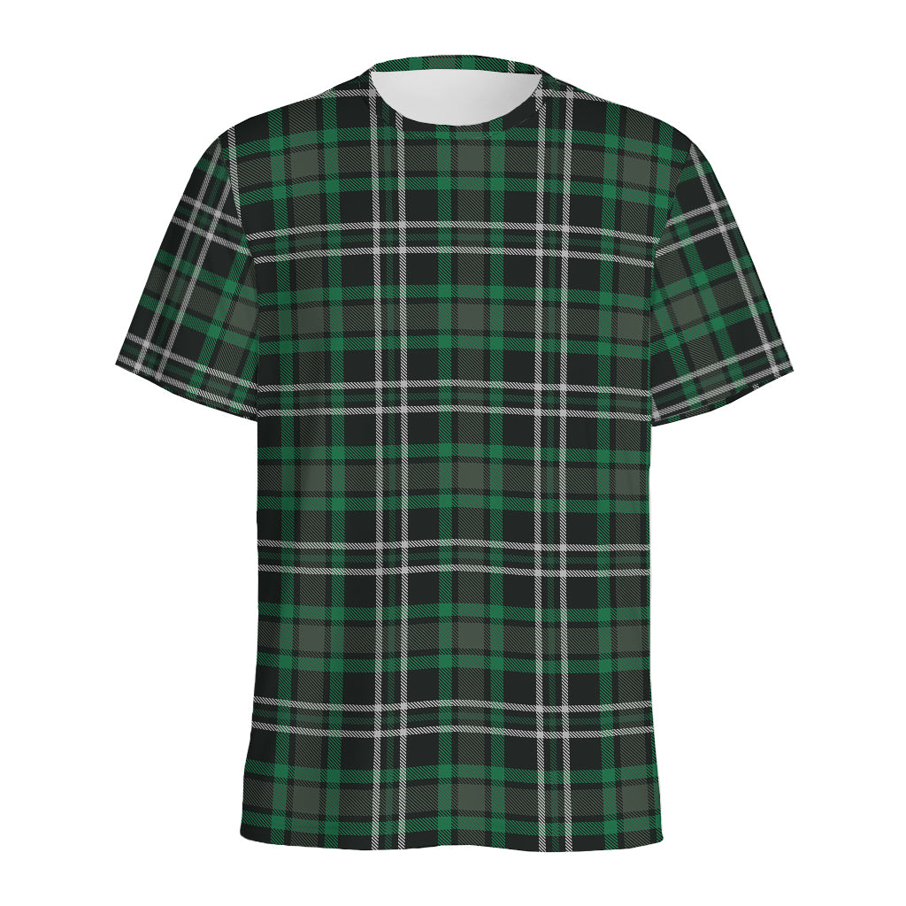 Green Black And White Tartan Print Men's Sports T-Shirt