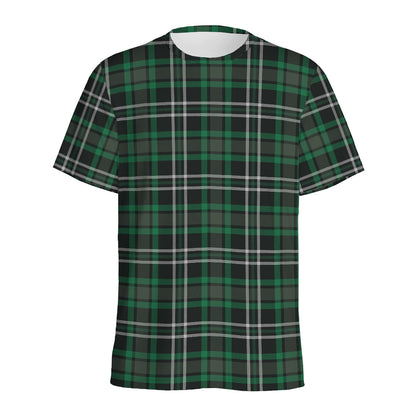Green Black And White Tartan Print Men's Sports T-Shirt