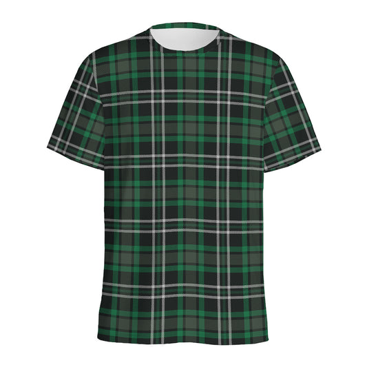 Green Black And White Tartan Print Men's Sports T-Shirt