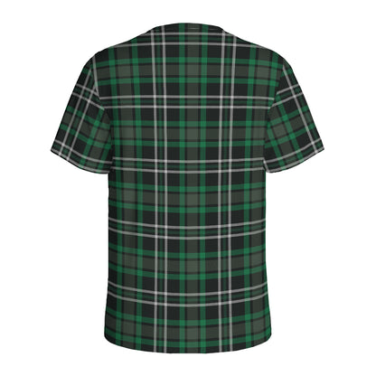 Green Black And White Tartan Print Men's Sports T-Shirt