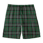 Green Black And White Tartan Print Men's Swim Trunks