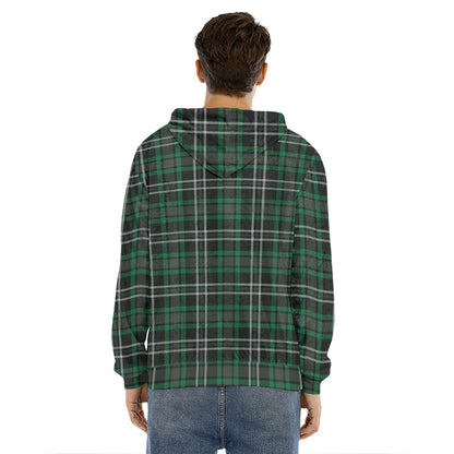Green Black And White Tartan Print Men's Velvet Pullover Hoodie