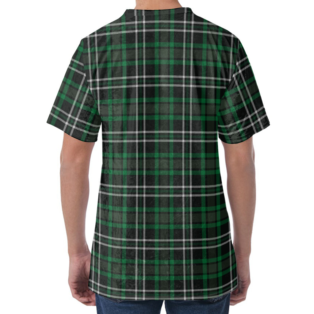 Green Black And White Tartan Print Men's Velvet T-Shirt