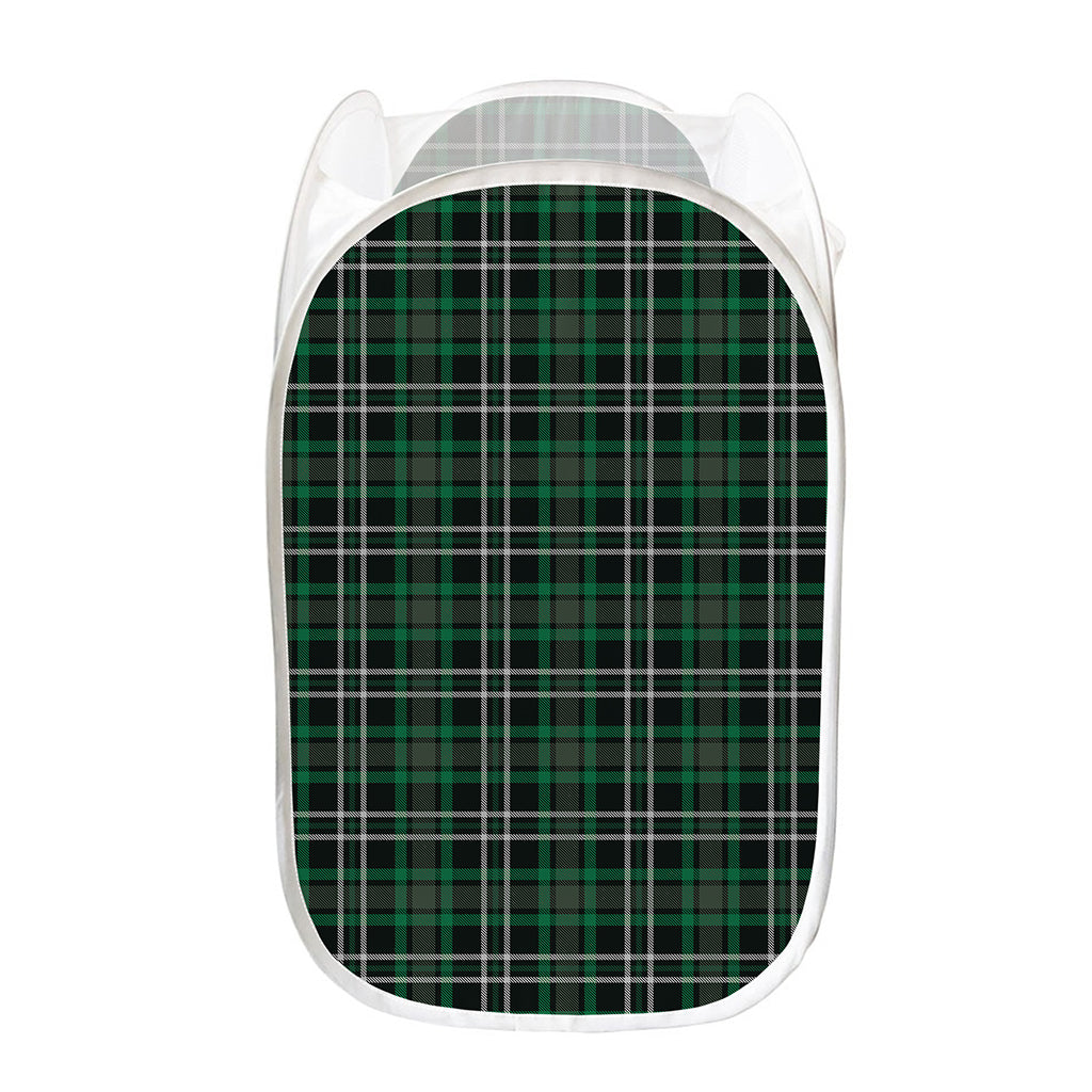 Green Black And White Tartan Print Mesh Laundry Hamper