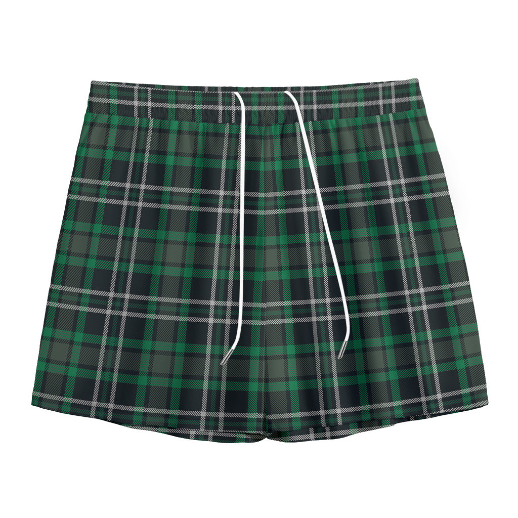 Green Black And White Tartan Print Mesh Shorts
