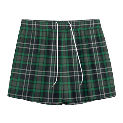 Green Black And White Tartan Print Mesh Shorts