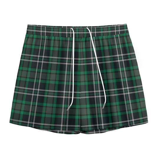 Green Black And White Tartan Print Mesh Shorts