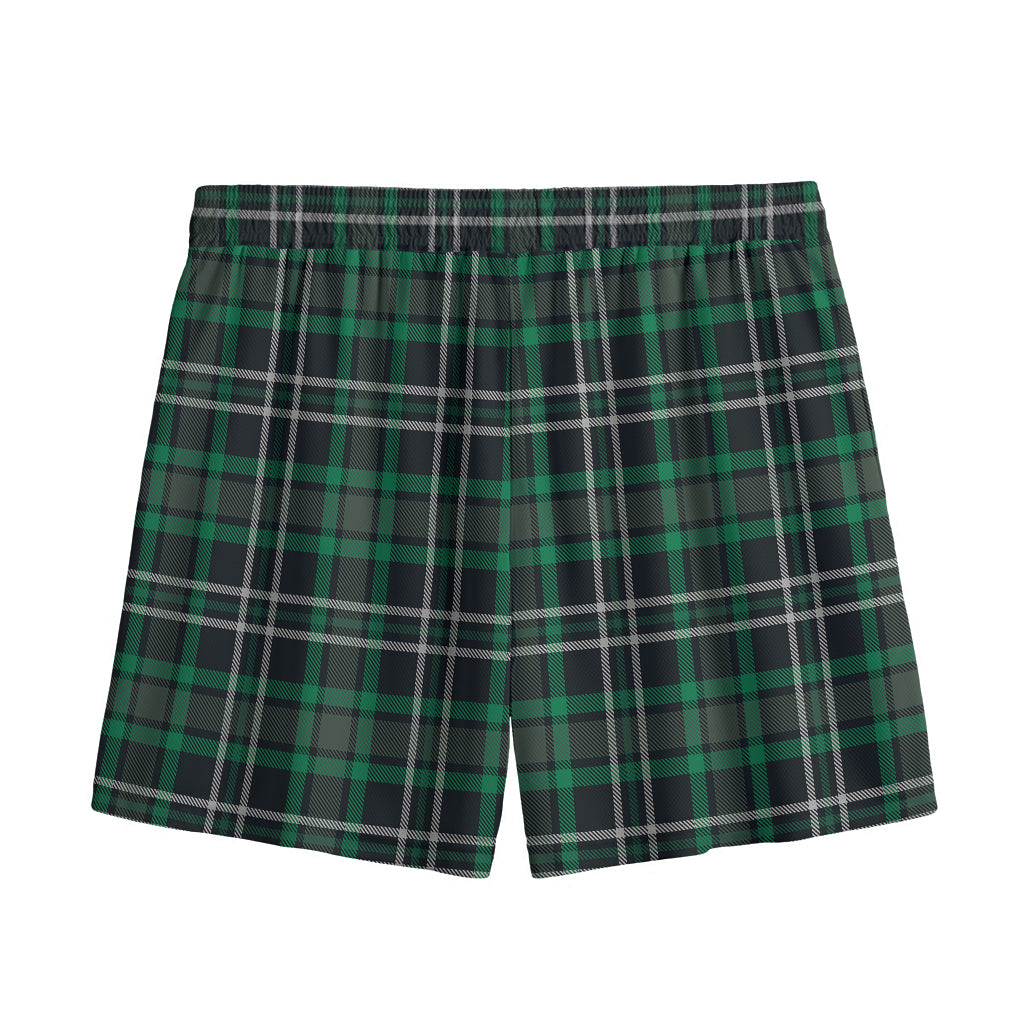 Green Black And White Tartan Print Mesh Shorts