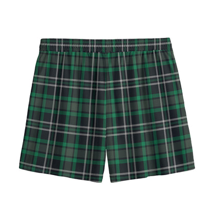 Green Black And White Tartan Print Mesh Shorts