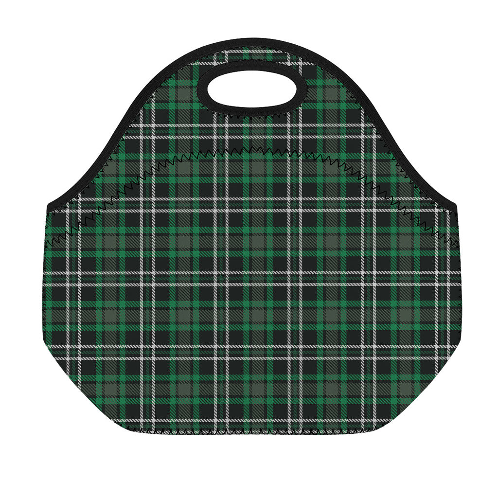 Green Black And White Tartan Print Neoprene Lunch Bag
