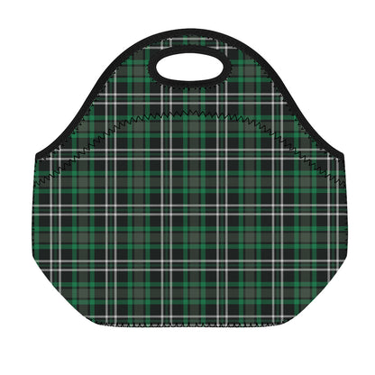 Green Black And White Tartan Print Neoprene Lunch Bag