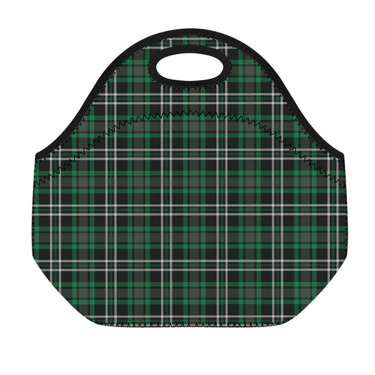 Green Black And White Tartan Print Neoprene Lunch Bag