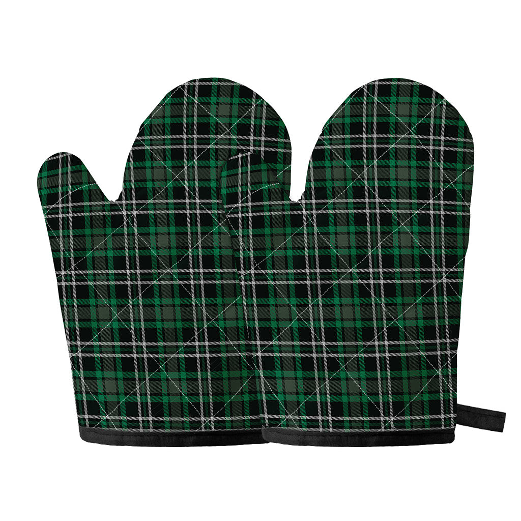 Green Black And White Tartan Print Oven Mitts