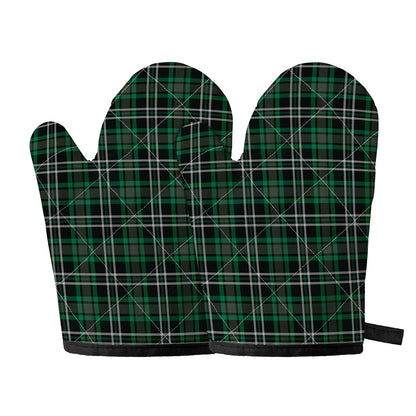 Green Black And White Tartan Print Oven Mitts