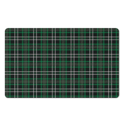 Green Black And White Tartan Print Polyester Doormat