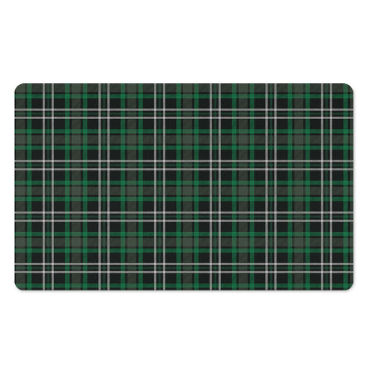 Green Black And White Tartan Print Polyester Doormat